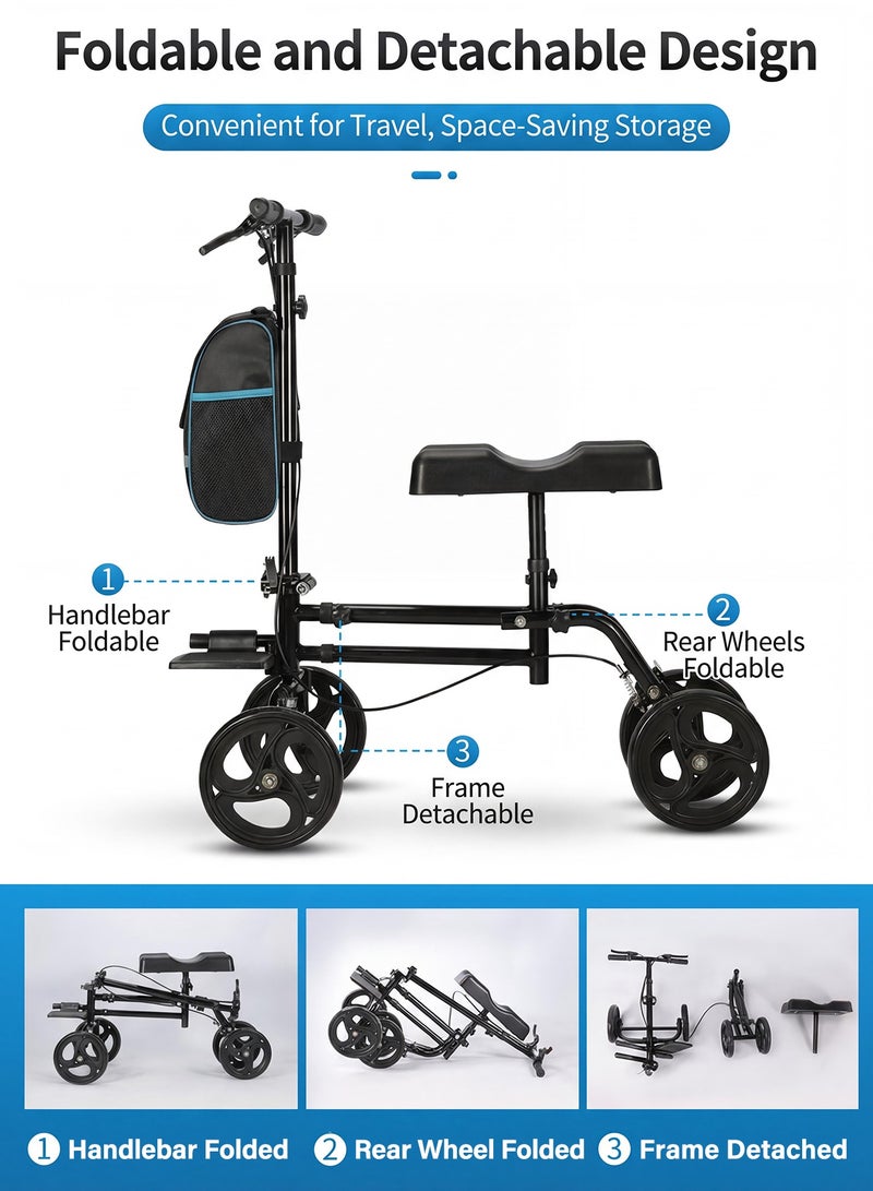 OSSO Knee Scooter with Foot Pedal All Terrain Steerable Knee Walker for Leg Surgery Recovery Broken Ankle Recovery Foldable Crutch Alternative with Storage Bag Dual Braking System Adjustable Orthopedic Mobility Scooter for Adults - Image 2
